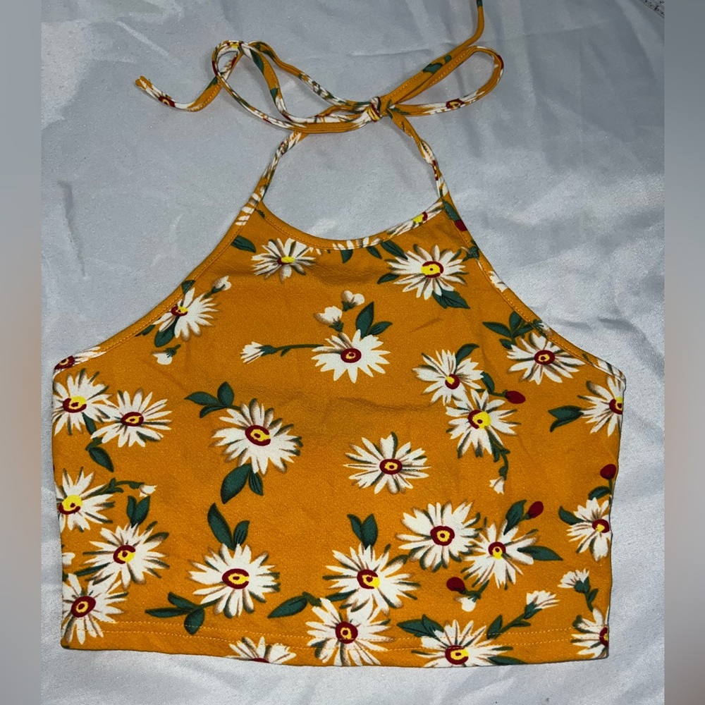 Floral Yellow Crop Tank Top